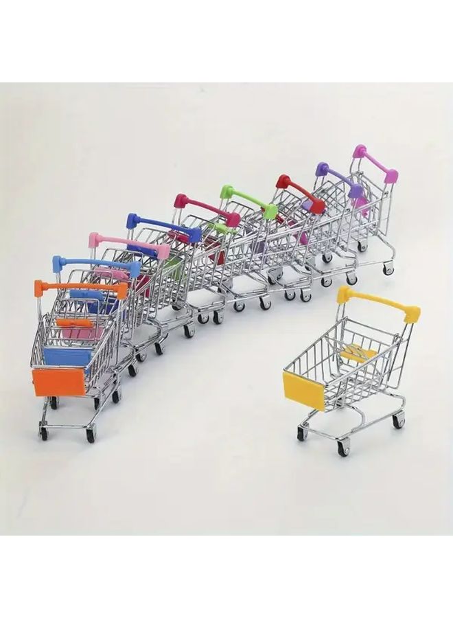 Random Color Metal Mini Shopping Cart Organizer Foldable Desktop Storage Caddy - Image 1
